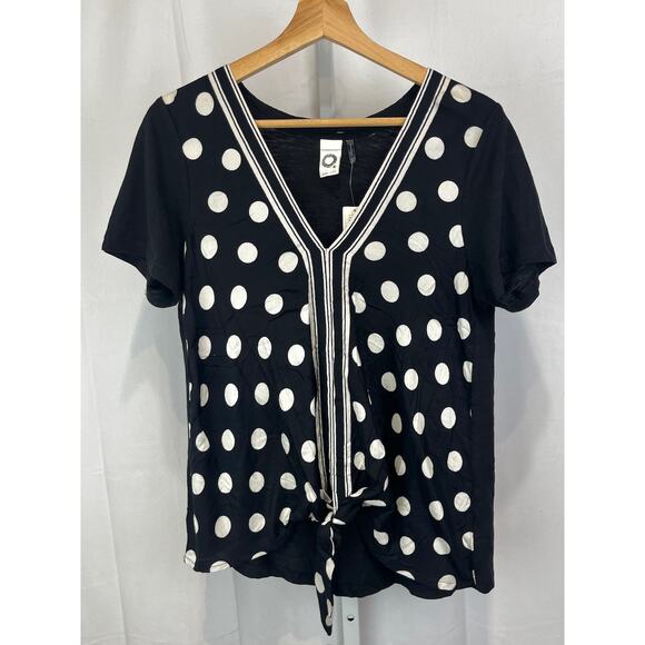 NWT AKEMI + KIN Anthropologie Sherburne Polka Dot Tie Hem Top Black White Size M - Picture 1 of 9
